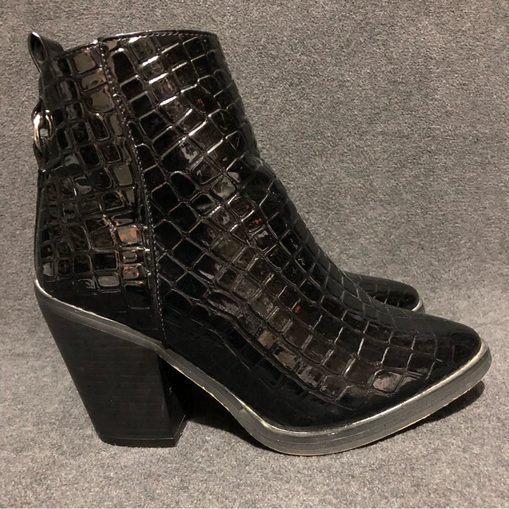 Krush Women’s Black Patent Croc Print Heeled Ankle Boots Size 5 UK EU 38 US 7